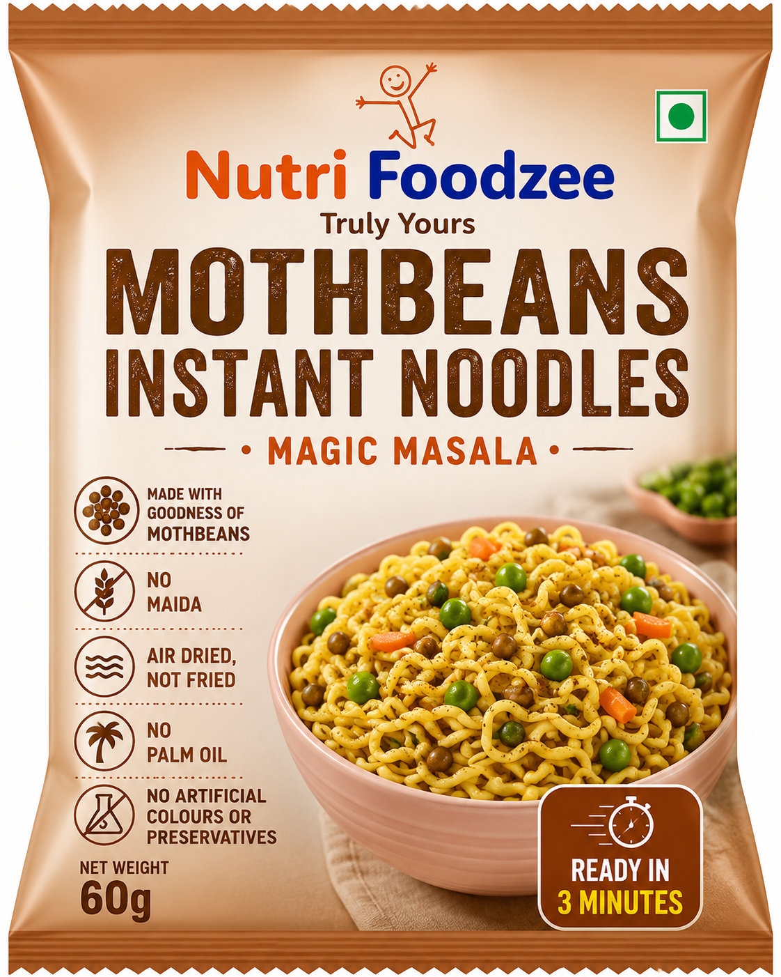 Moth Beans Instant Noodles (Pack of 1 - 60g)